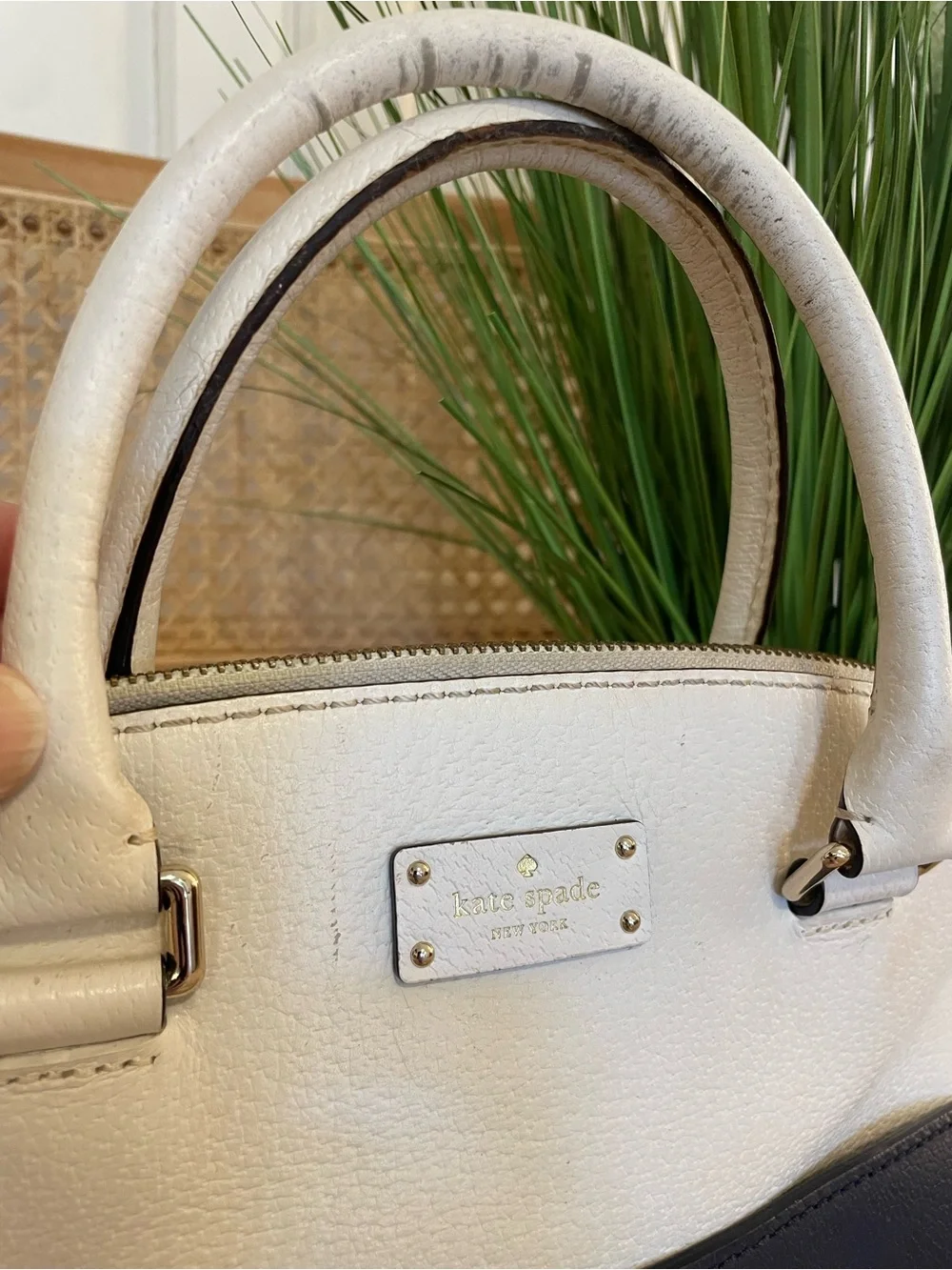 kate spade Grove Street Carli Dome Satchel Bag Purse Navy & White